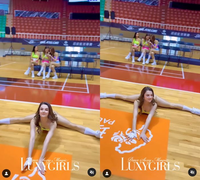▲▼「人間芭比」Natalia在籃球場上劈腿、做出一連串高難度動作。（圖／翻攝自Luxy Girl IG）