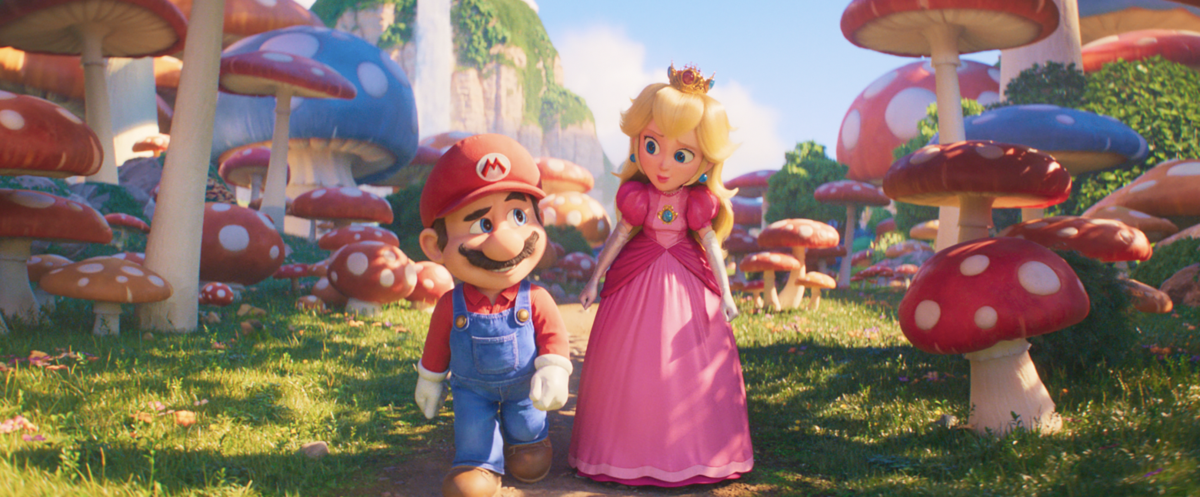 碧姬公主（右）率領瑪利歐（左）在蘑菇王國，尋找對抗大魔王庫巴的重要關鍵。（UIP提供）