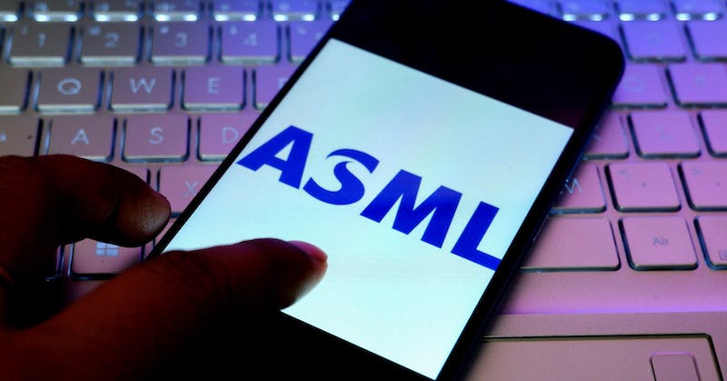 In this Photo illustration an ASML logo is displayed on a