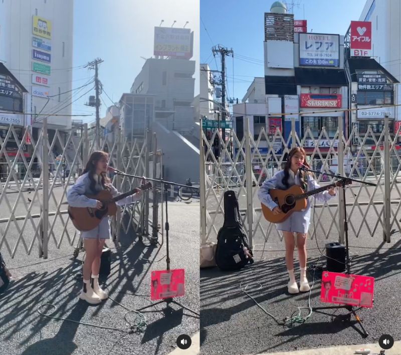 ▲韓菲在日本東京街頭自彈自唱。（圖／翻攝自韓菲IG）