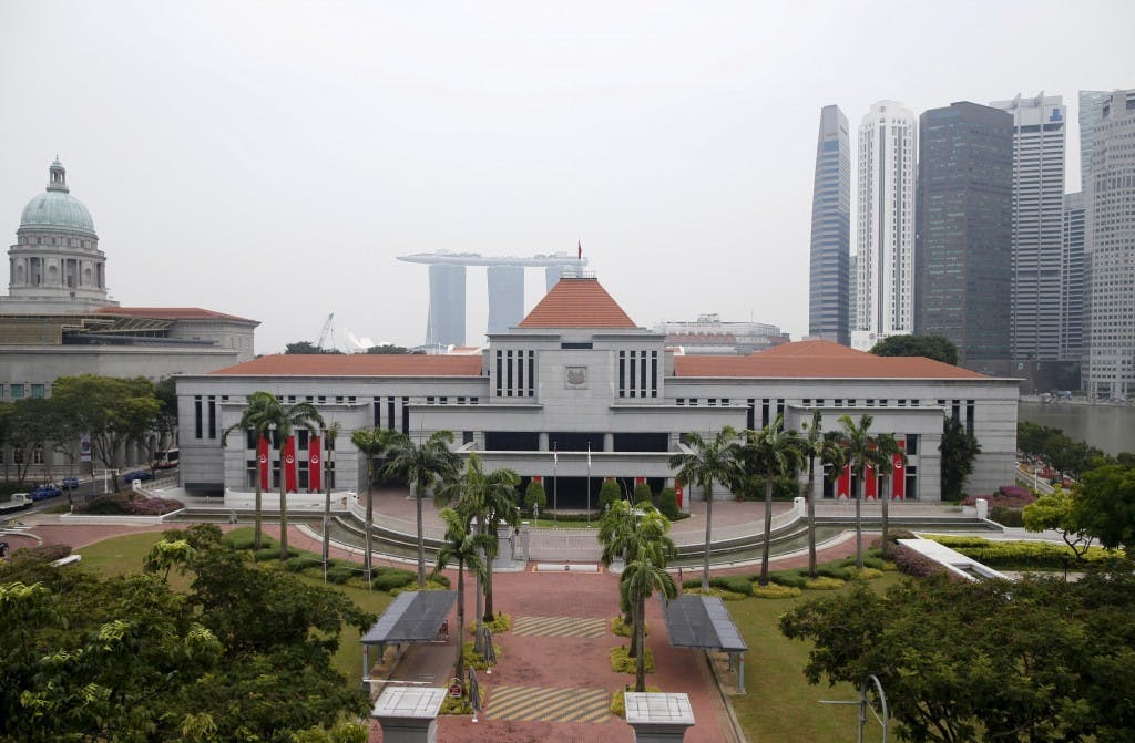 View of the Parliament House next to the central business district in Singapore