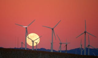 Green Power Energy Moon Rise behind the San Gorgonio Pass Wind Farm