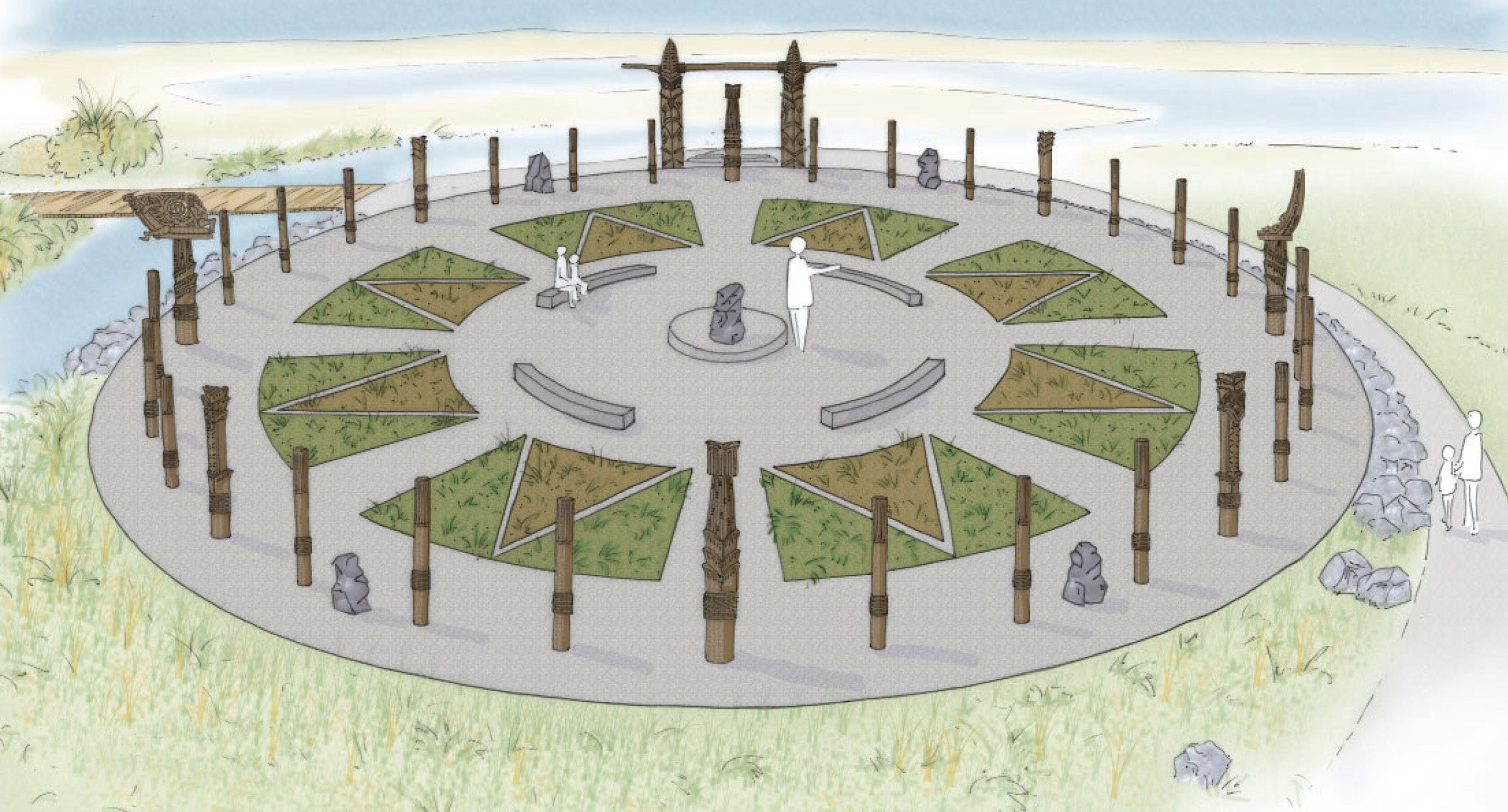 An artist rendering of the Star Compass project in Hawkes Bay, New Zealand. Photo Credit: Piripi Smith of Te Matau a Māui Voyaging Trust