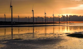 sunset in the windmills and coast in Taichung, Taiwan_風力發電_高美濕地_台中