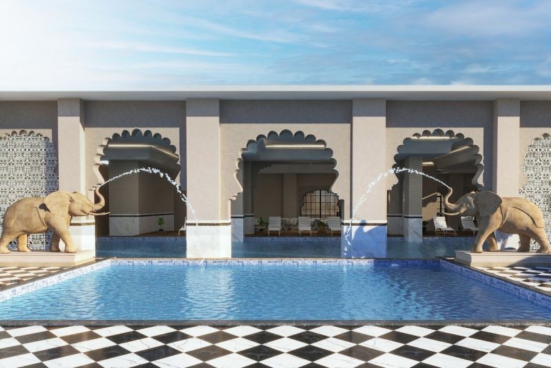 ▲Anantara Jaipur Hotel半戶外泳池示意圖。（圖／美諾酒店集團提供）