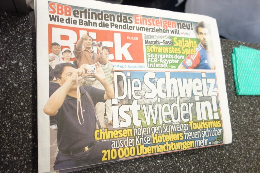 The headline: Chinese tourists are increasing drastically in Switzerland.