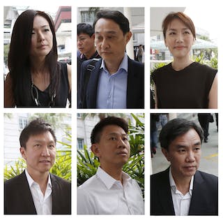 Combination photo shows City Harvest Church's members arriving at the State Courts in Singapore