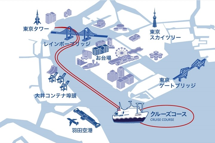 ▲東京納涼船的起終點在鄰近東京鐵塔的竹芝客船碼頭，一趟船程約1小時45分鐘。　圖：東京汽船株式會社／來源