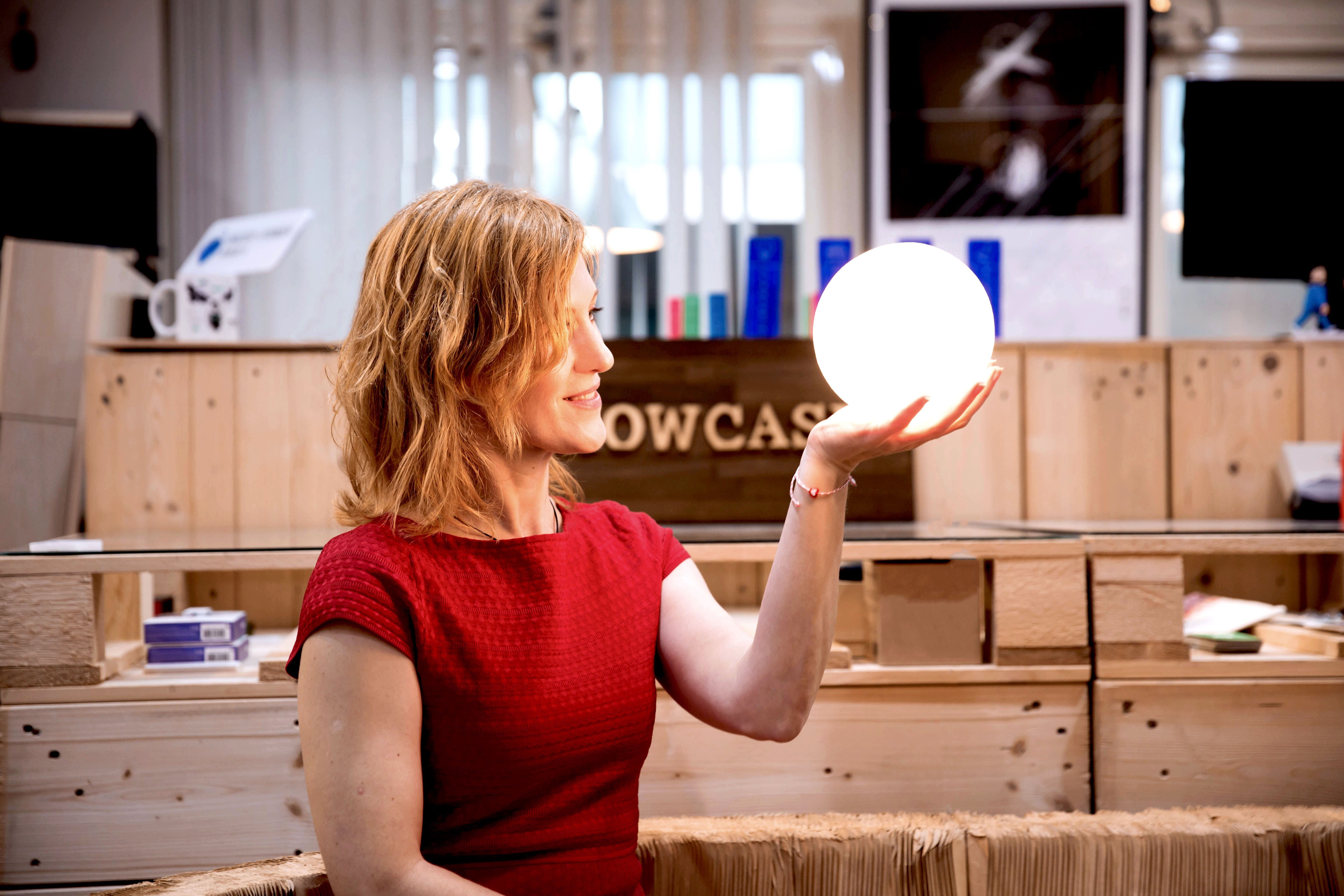 Annie Ivanova with the LUNA lamp. She aims to present Taiwanese design to the international market. Photo Credit: Beyonder Times