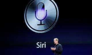 CEO Tim Cook talks about Siri during an Apple event in San Francisco, California
