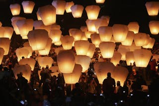 Sky lanterns are released in Shifen