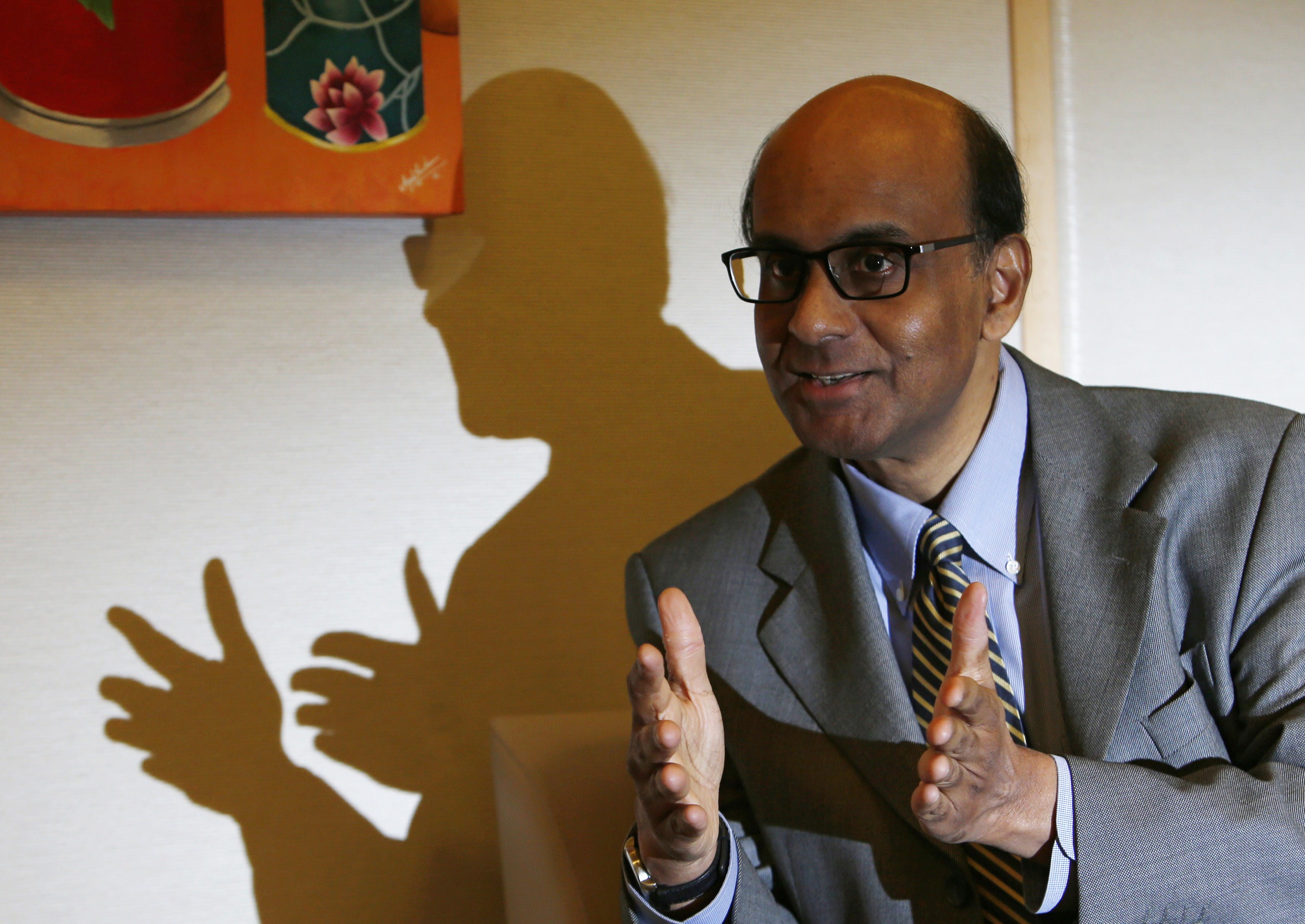 Singapore's Finance and Deputy Prime Minister Tharman speaks to Reuters during an interview at his office in Singapore