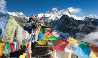 view of everest from gokyo ri with prayer flags - Nepal 