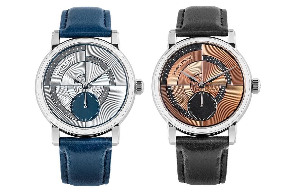 SCHWARZ ETIENNE（舒瓦茨）全新Geometry小三針腕錶，有銀色面盤與鮭魚色面盤二種選擇，定價約23,400歐元，限量各100只。