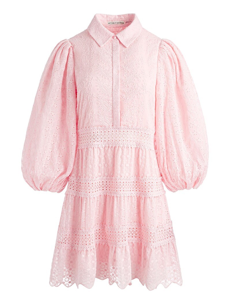 alice + olivia 粉色刺繡連身迷你裙洋裝，NT18,900。