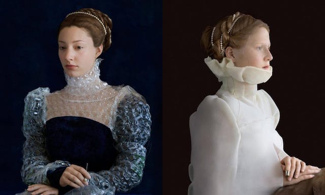 塑料時代的文藝復興｜荷蘭藝術家將無法回收的防撞泡棉，製成肖像畫中的優雅禮服