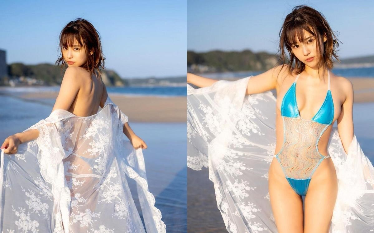 西原愛夏平常也身兼性感寫真女模，曾在海邊穿撩人比基尼擺拍。（翻攝IG@manakanishihara）