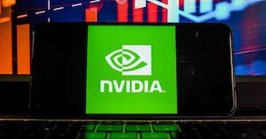 In this photo illustration a NVidia logo is seen displayed
