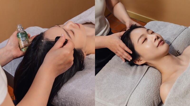 Spa L’OCCITANE頭皮養護舒壓護理中的揉捏頭皮。