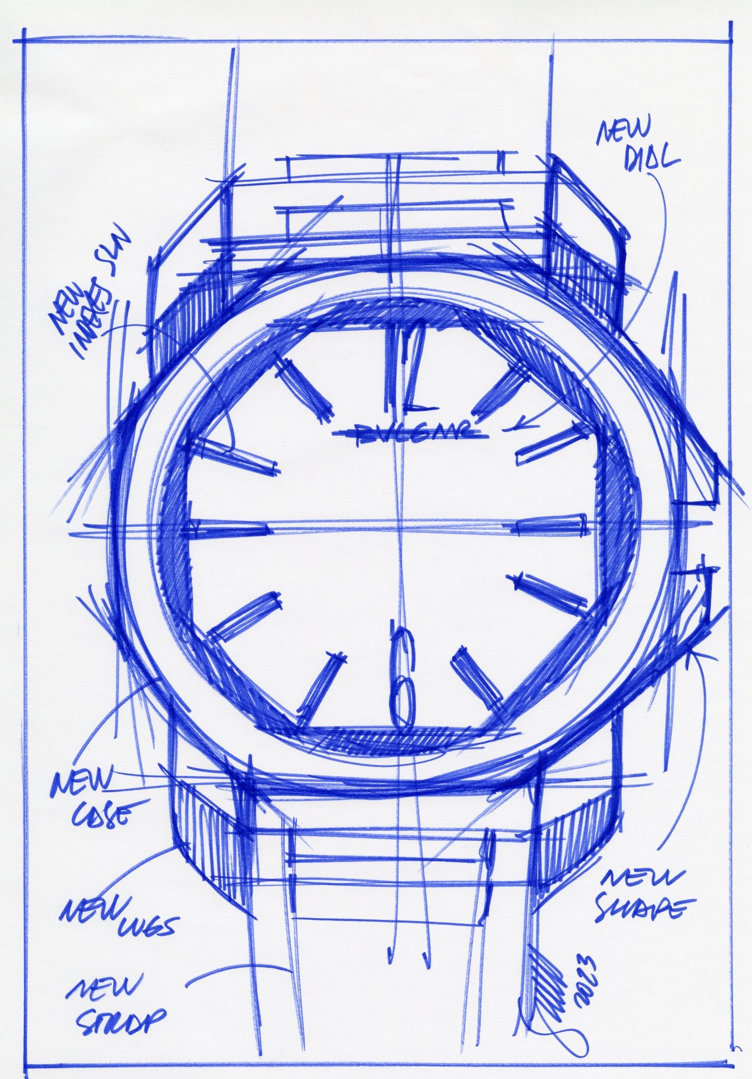 由寶格麗腕錶設計總監Fabrizio Buonamassa手繪的全新Octo Roma設計圖。