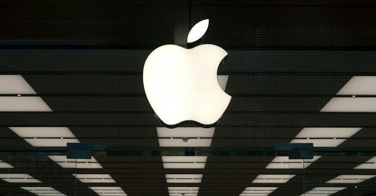 PARAMUS, NJ - NOVEMBER 4: An Apple corporate logo hangs above the front door of their store in the Garden State Plaza Mall on November 4, 2023, in Paramus, New Jersey  (Photo by Gary Hershorn/Getty Images)