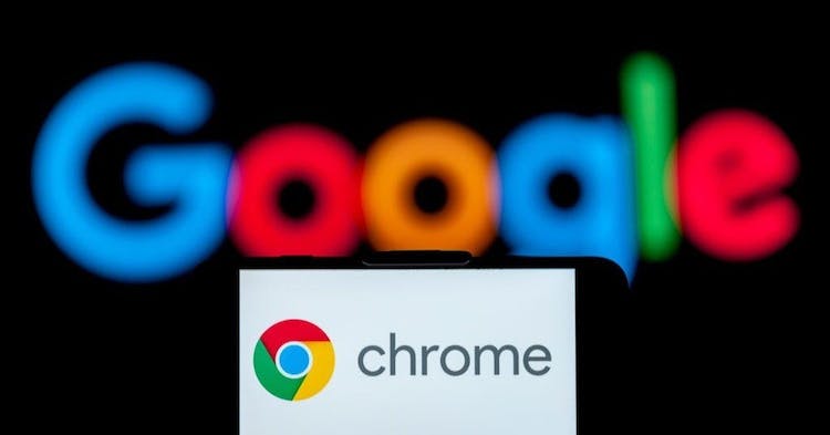 INDIA - 2023/02/11: In this photo illustration, the logo of chrome is seen displayed on a mobile phone screen with a google logo in the background. (Photo Illustration by Idrees Abbas/SOPA Images/LightRocket via Getty Images)