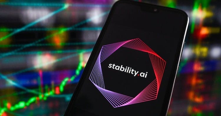 POLAND - 2023/07/06: In this photo illustration, the Stability.ai logo displayed on a smartphone with stock market percentages in the background. (Photo Illustration by Omar Marques/SOPA Images/LightRocket via Getty Images)