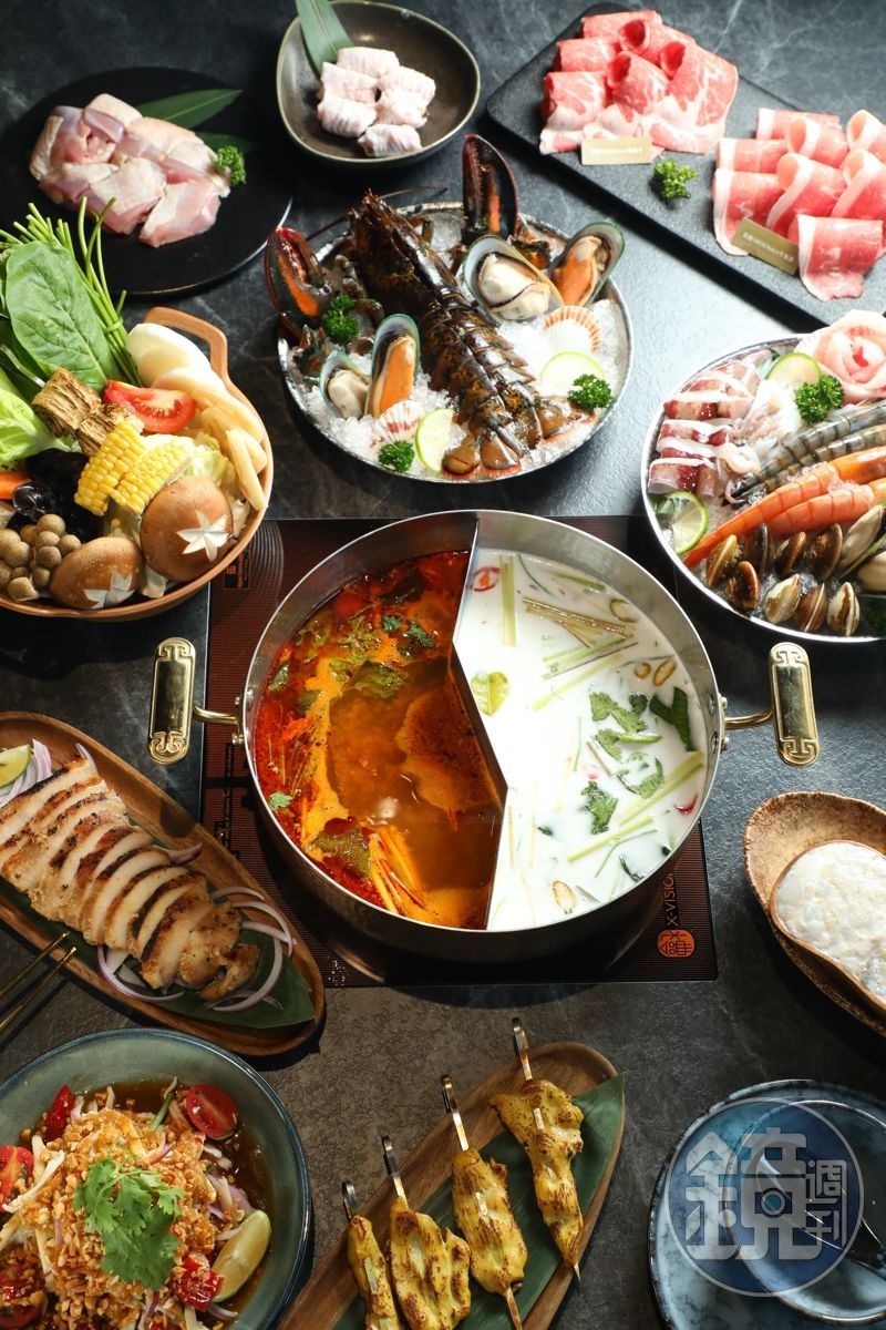 湳洋為泰式火鍋準備了各種搭配的肉品、海鮮與火鍋料。