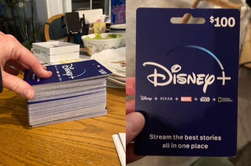 一對阿公阿嬤原本想買迪士尼禮物卡，不小心買成Disney+禮物卡。（翻攝抖音@aofthecoast）