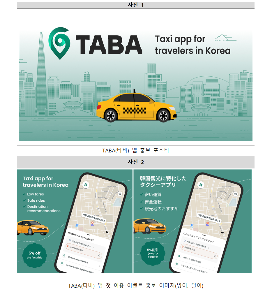為了外國旅客，首爾市政府專門推出計程車叫車App「TABA」。（翻攝自首爾市政府官網）
