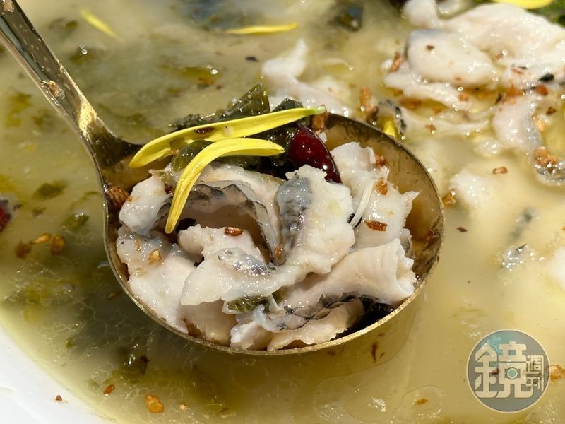 烏鱧魚肉質細嫩，魚皮有膠質，古法醃漬的酸菜讓湯頭充滿自然發酵的酸香。