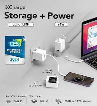 Chargeur KSIX Dual USB-C + USB-A 65W GaN - Blanc