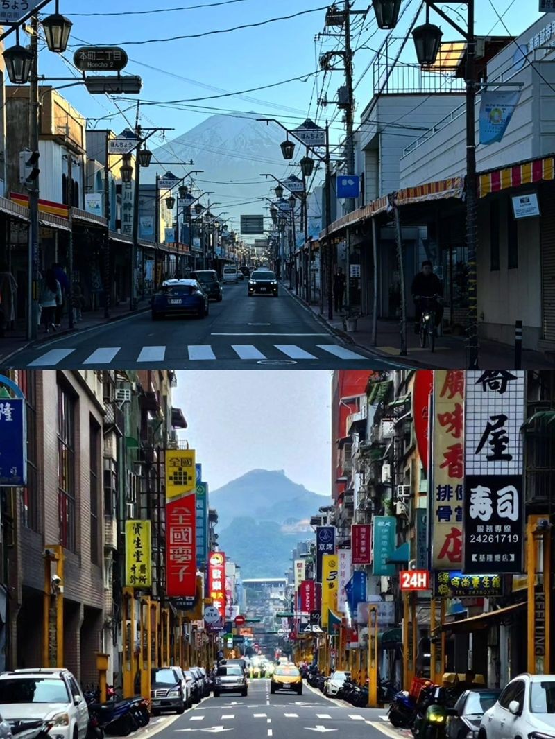 有位網友於臉書社團po文，曬出一張基隆街景照片，提到這裡也有「類富士」山景。（翻攝自基隆人日常臉書粉專）