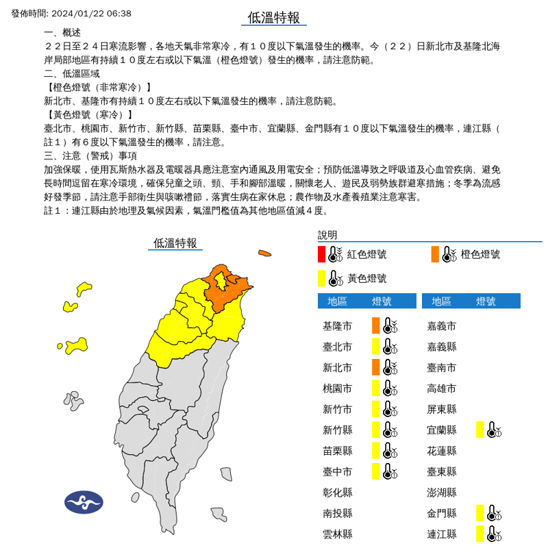 寒流來襲，氣象署對11縣市發布低溫特報。（中央氣象署提供）