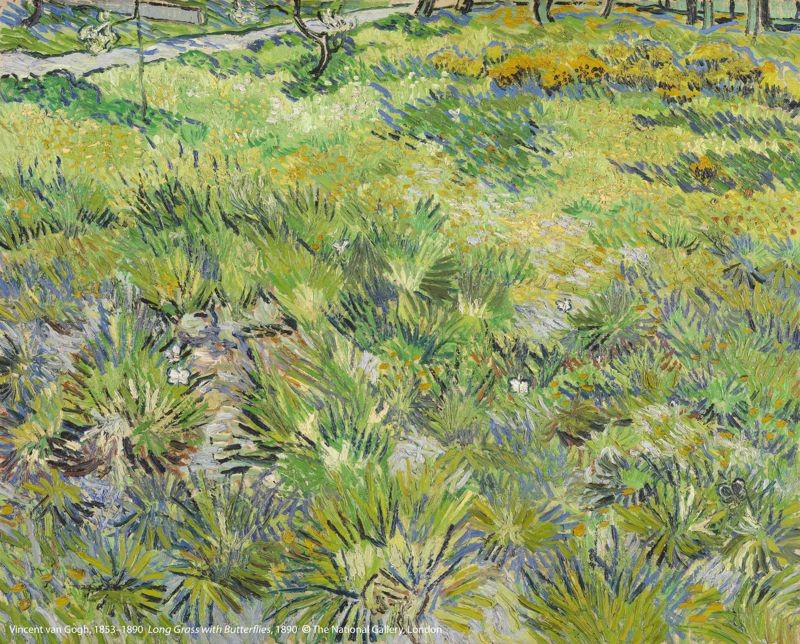 文森．梵谷（1853–1890）作品〈長草地與蝴蝶〉，1890年創作。（圖片版權：英國國家藝廊）