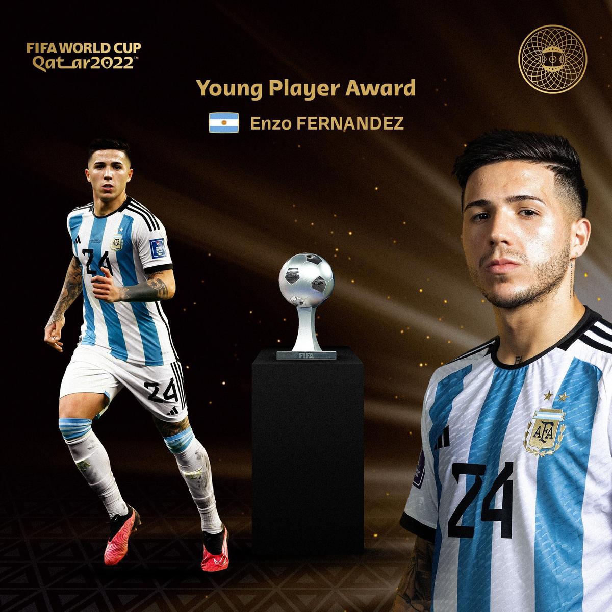 阿根廷的中場新星費南德茲，獲頒最佳年輕球員獎。（翻攝自FIFA World Cup臉書）
